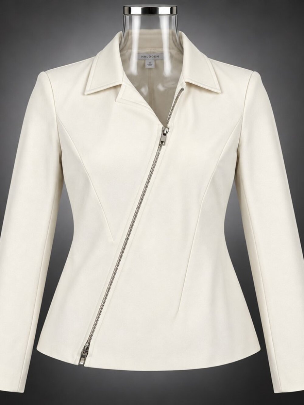 Halogen Off White Asymmetrical Zip Tailored Jacket NWT